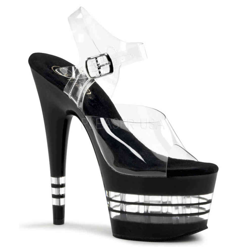 Pleaser - ADORE708LN KnöchelriemenSandale, Poledance Schuhe - Pole dance schuhe - Schwarz/Transparent
